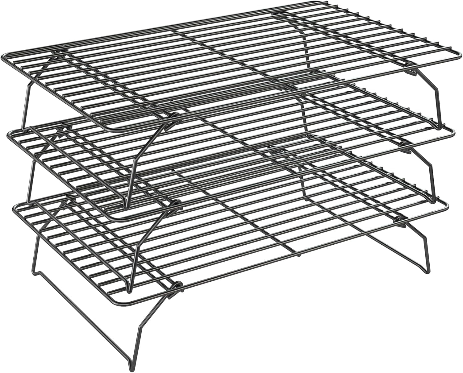 3 Tier Stackable Cooling Rack for Batch Cooling Cookie, Pizza, Cake-16”x 10”- Heavy Duty Cooling Racks for Cooking and Baking, Oven and Dishwasher Safe Baking Supplies-Black